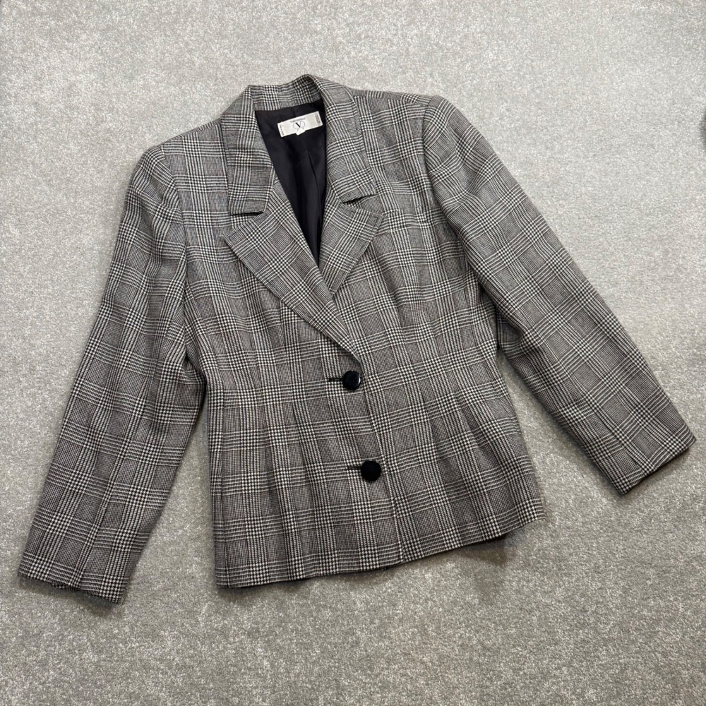 Valentino Miss V Vintage Blazer Glen Plaid Wool Italy Sz 12 Corporate Goth 90s - Picture 4 of 16